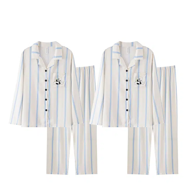 俏韵 翻领开衫长袖长裤高级感奢华丝绸家居服可外穿睡衣套装 男女同款