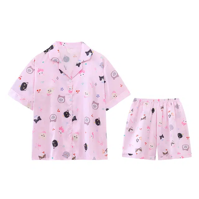 好福份 短袖卡通小动物图案满印夏季睡衣套装 女款