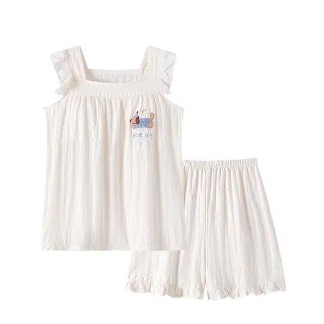 俏韵 方领卡通背心纯色甜美家居服可外穿夏季睡衣套装 女款