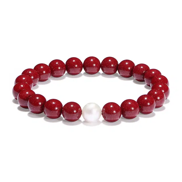 【普陀山官方已过香】 普陀山文创 精致简约珍珠转运红日高照事业蒸蒸日上福气多多个性手饰#好运 朱砂 玉石手串 男女同款情侣款