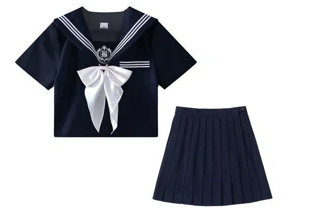 九条喵 海军领短袖百褶短裙制服 女款 藏青色
