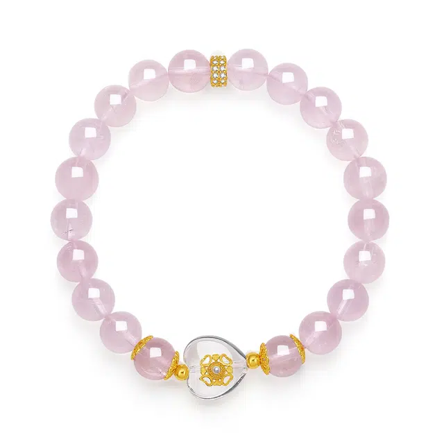 翠雅金楼 新中式国潮转运上岸招桃花串珠腕饰 甜蜜爱心简约小众设计日常通勤百搭款手饰#好运天然 粉水晶 手串 女款