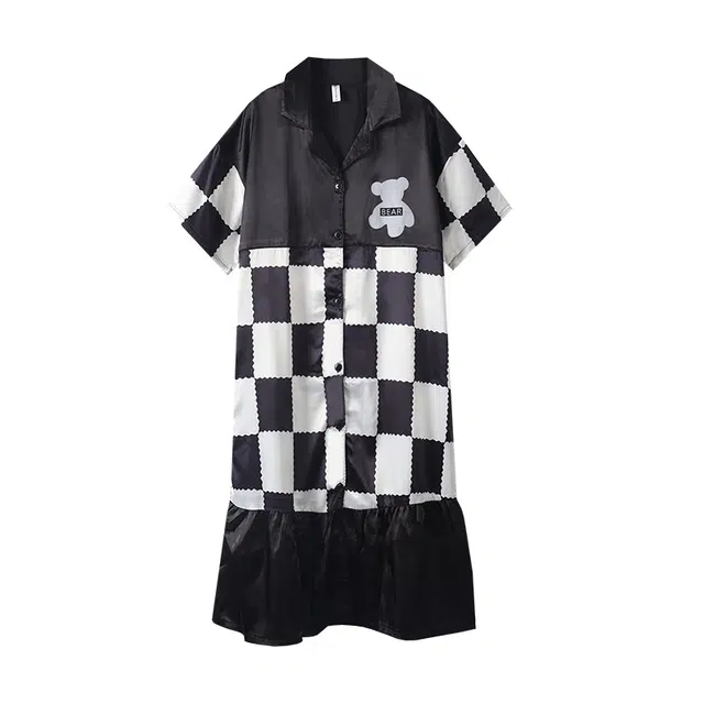 莫代尔 慵懒随性经典透气小清新翻领轻奢简约柔软时尚可外穿家居裙短袖睡裙 女款