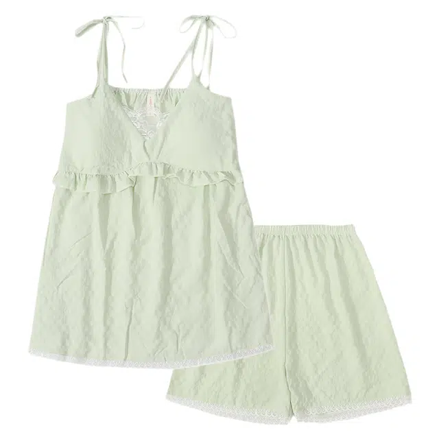 好福份 带胸垫时尚简约小清新无袖吊带上衣家居服三分裤夏季睡衣套装 女款