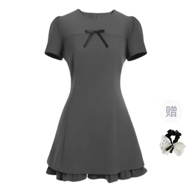 涂诗菲 学院风甜美蝴蝶结花边小众设计感休闲短袖连衣裙 女款