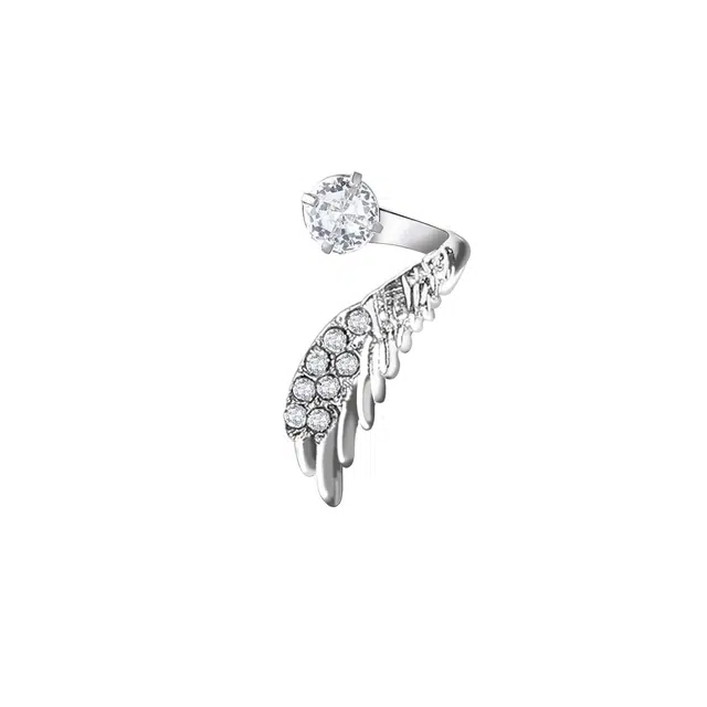 素 绝美天使羽翼耳骨钉百搭小众独特翅膀缠绕闪钻耳饰 锆石合金 耳钉 女款