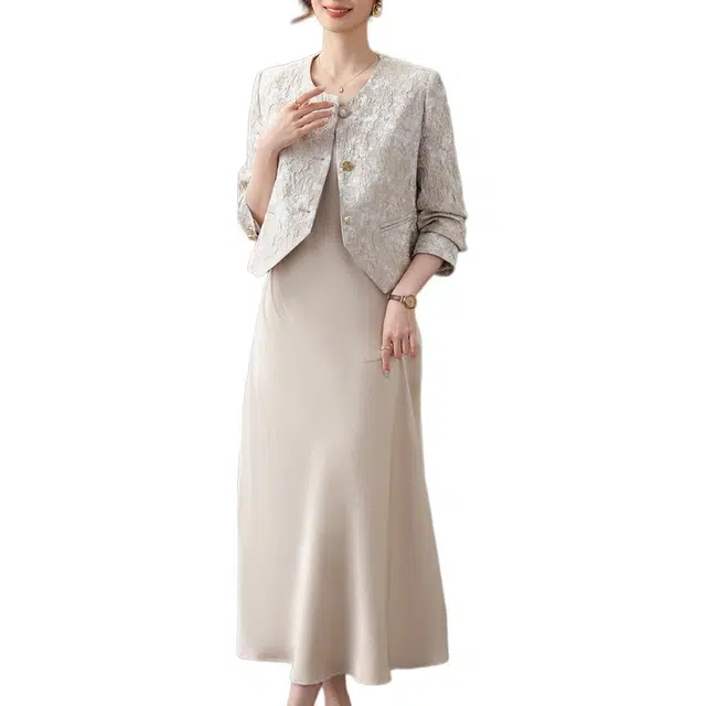 雅鹿 洋气春秋妈妈装外套常规裙装套装 女款