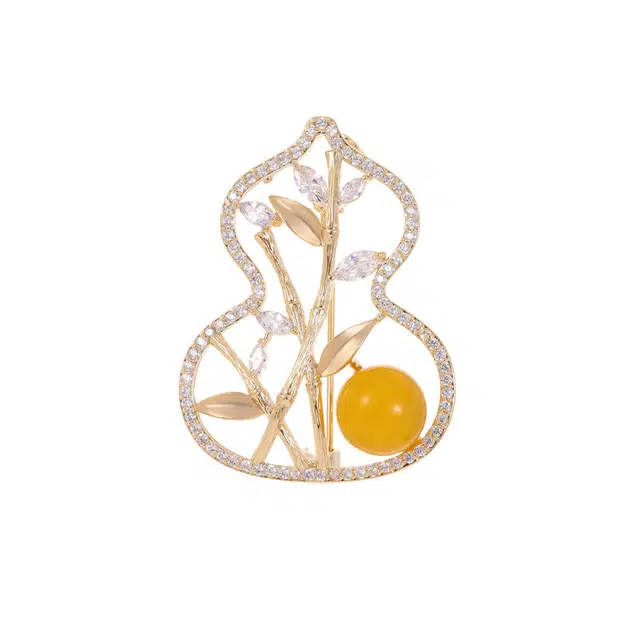 山一丸 中古风国风配饰轻奢防走光小众精致竹报平安竹子葫芦 环保铜 胸针 女款