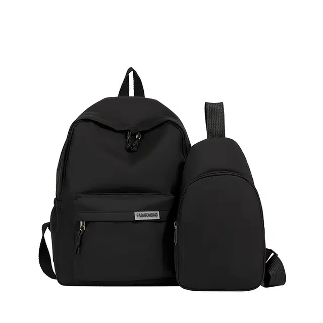 芭菲尼 简约旅行背包休闲日系初中生高中大学生 尼龙 双肩包+胸包 常规 男女同款情侣款 黑/紫罗兰/桔红/绿/蓝/黄/粉/米色