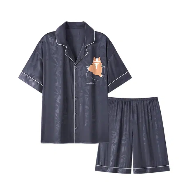 俏韵 翻领短袖五分裤薄款休闲家居服可外穿夏季睡衣套装 男款