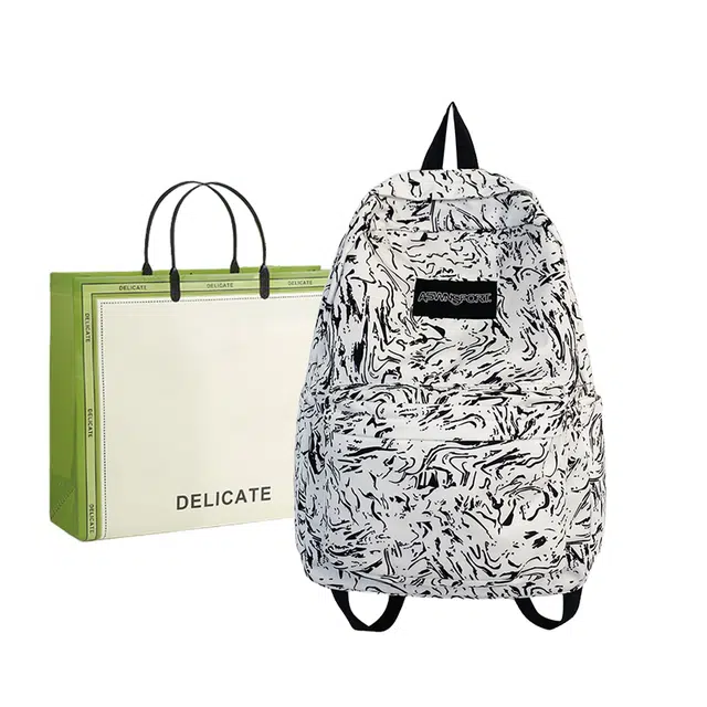 芭菲尼 小众涂鸦设计休闲简约日常通勤时尚百搭 尼龙 双肩包 常规 男女同款情侣款 灰色/桔色/粉红/蓝色