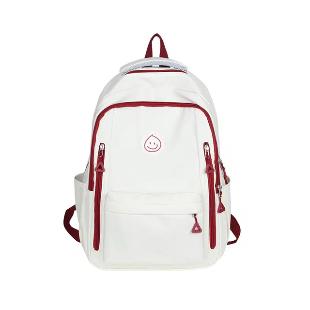 芭菲尼 学生男女同款多口袋多功能大容量韩版情侣书包简约 尼龙 双肩包 常规 红色  黑色  蓝配白  红配白