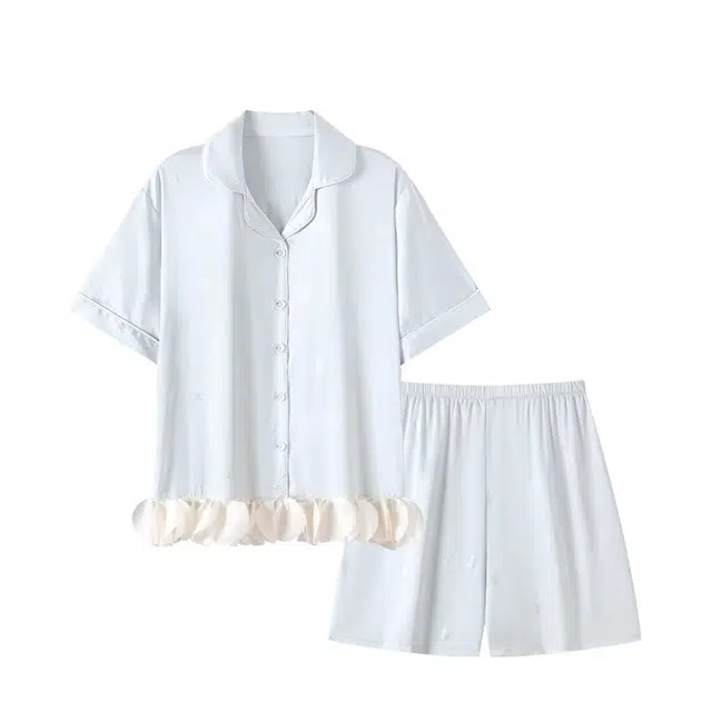 俏韵 翻领短袖短裤薄款可爱舒适家居服可外穿睡衣套装 女款