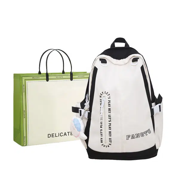 芭菲尼 撞色拉链开合休闲百搭 尼龙 双肩包 女款 黑色/紫色/粉色/绿色