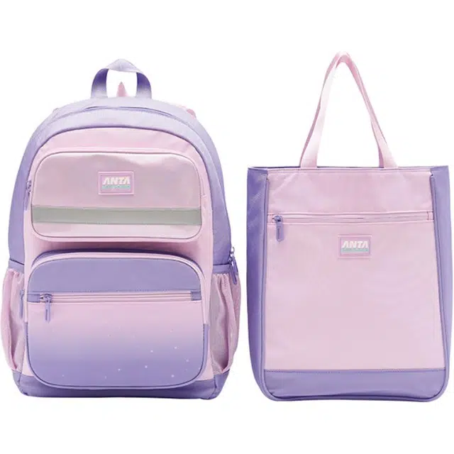 安踏儿童 拼色拉链开合耐磨大容量 织物 书包双肩包 常规 儿童款 粉色