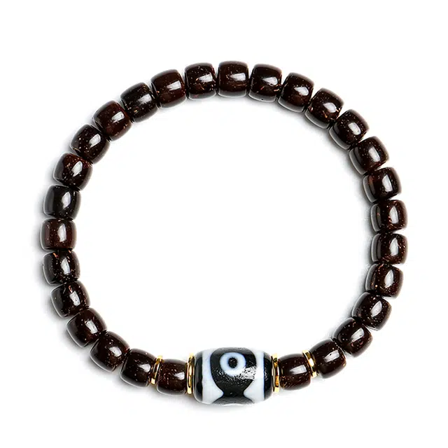 木盛缘 【三眼天珠幸运符心态稳定剂】新中式国潮复古潮流木带宝高抛原色好运 椰蒂 手串 男款