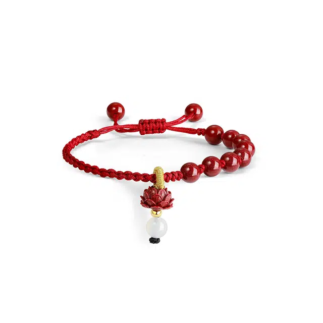 秦福炫 好运莲蓬 新中式国潮平安诸事顺利复古高级感健康安宁转运手工编织绳 好运 朱砂 玉石手链 男女同款情侣款