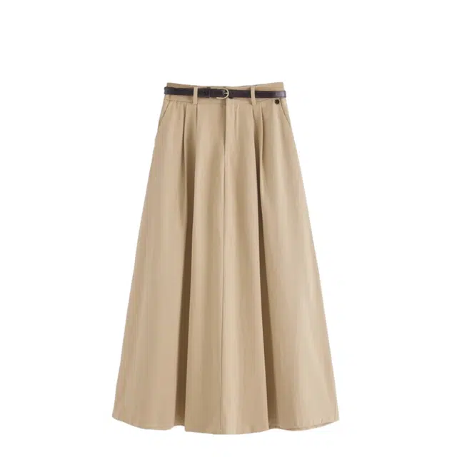 怪力萝莉 水洗棉半身裙欧货高腰大摆梨形身材垂感遮中长款伞裙休闲长裙 女款