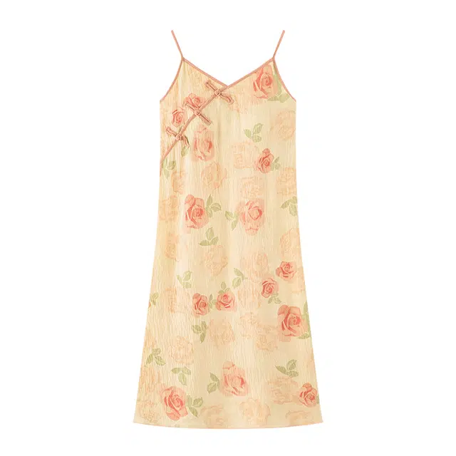 好福份 带胸垫中国风休闲简约时尚无袖满印家居服睡裙 女款