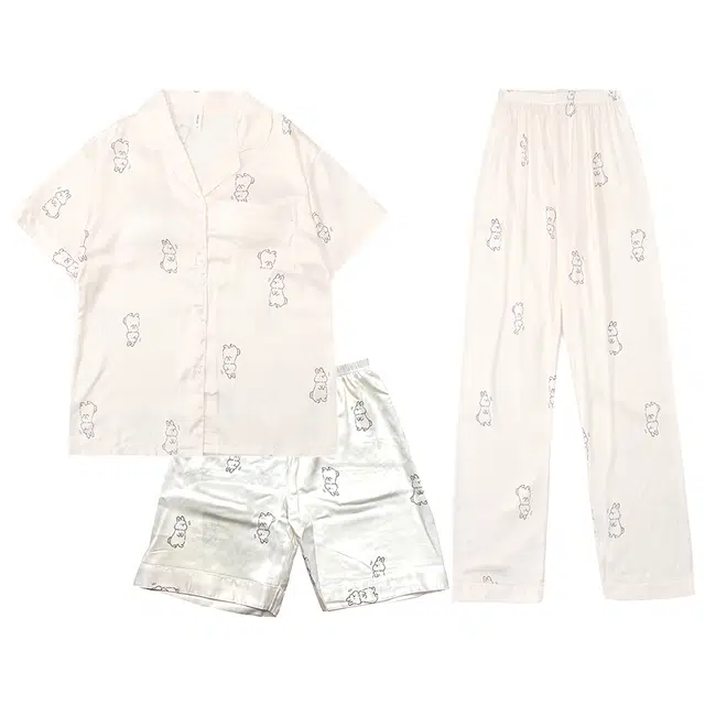 好福份 带胸垫短袖休闲舒适可爱简约满印睡衣套装 女款