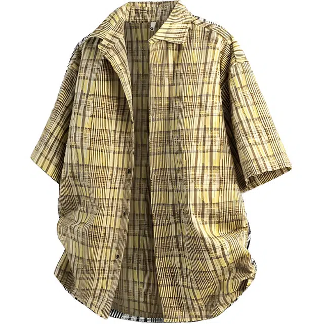 松岚 美式高街条纹设计高街风高级时尚时髦户外通勤短袖衬衫 男女同款