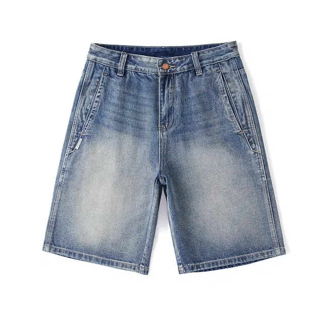【dme】 复古水洗做旧薄款简约百搭水洗休闲直筒五分牛仔短裤 男女同款