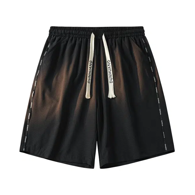 敦煌博物馆 美式复古撞色直筒基础款抽绳系带户外运动薄款透气宽松百搭舒适五分中腰休闲短裤 男女同款