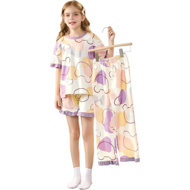 北极绒 春夏季轻薄短袖卡通圆领睡衣套装 儿童款