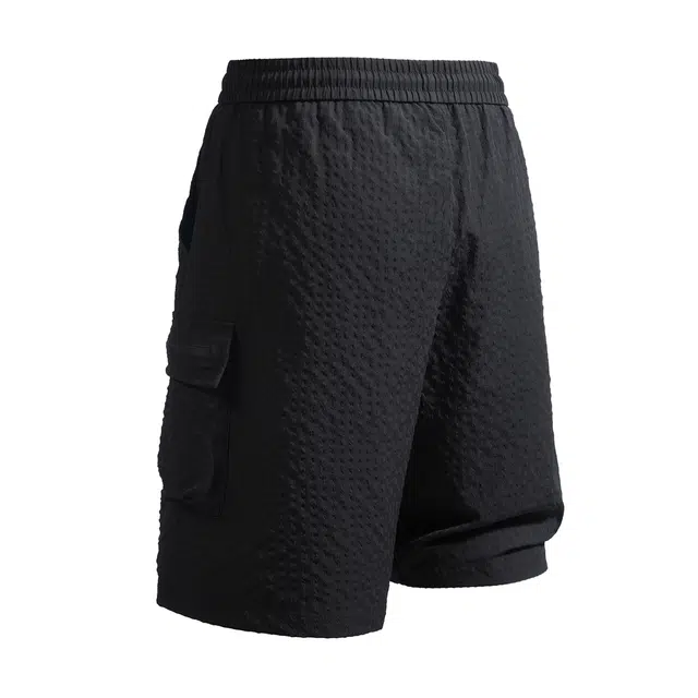 敦煌博物馆 学院风简约纯色泡泡格肌理感亲肤舒适美式跑步篮球五分裤直筒宽松百搭运动休闲短裤 男女同款