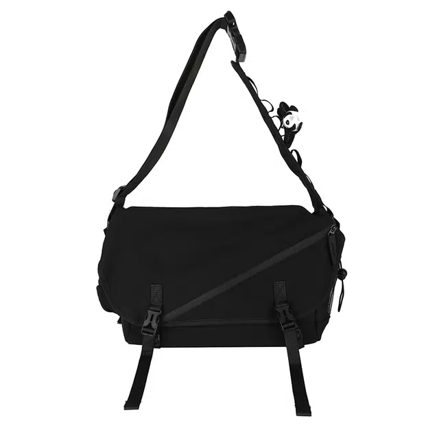 笛贝嘉 日系简约纯色运动 帆布 帆布包邮差包单肩包 男女同款情侣款 黑色