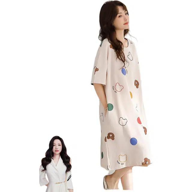 北极绒 高级感家居服舒适卡通动漫常规短袖圆领宽松睡裙 女款