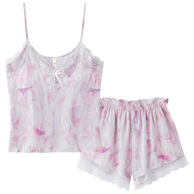 俏佳人 带胸垫吊带凉感透气性感蕾丝亲肤家居服睡衣套装 女款