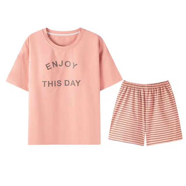 向薇 简约字母印花休闲短袖可外穿家居服睡衣套装 女款