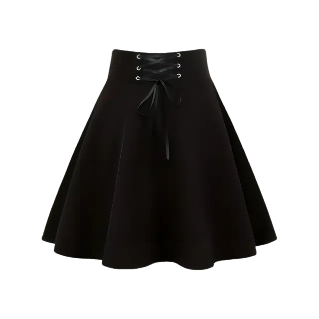 识恩 时尚潮流欧美风短款高腰哥特式系带拉链半裙休闲短裙 女款