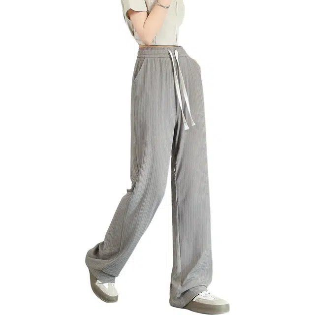 法文箱子 垂感拖地时尚纯色宽松高腰长裤休闲裤 女款