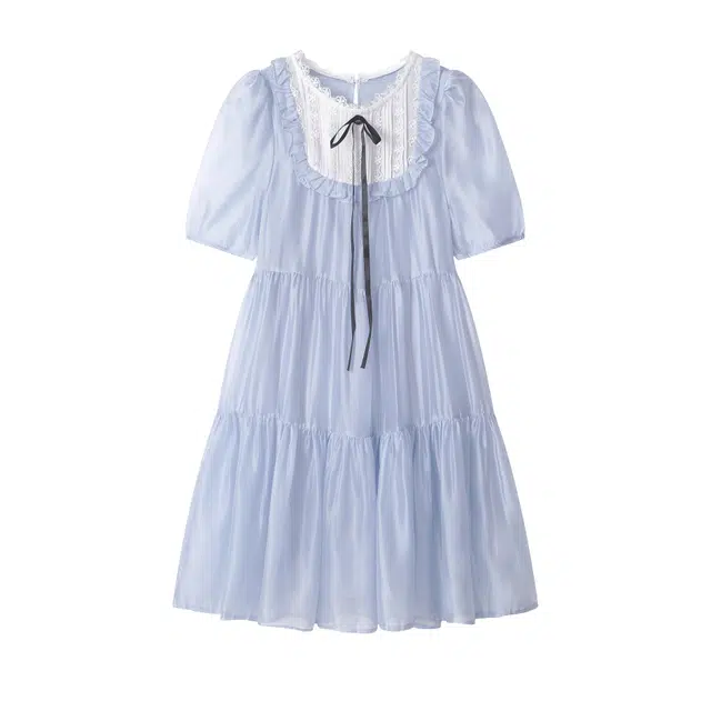 花蔓色 法式甜美小个子泡泡袖娃娃裙短袖连衣裙 女款