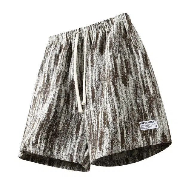 吾皇猫 不规则晕染美式高街宽松五分沙滩国风舒适透气休闲短裤 男女同款