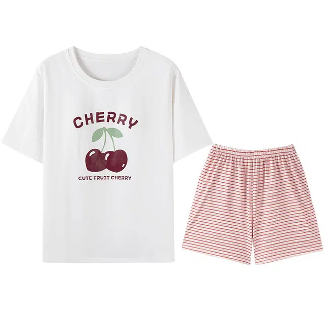 向薇 简约条纹甜美风短袖家居服可外穿睡衣套装 女款