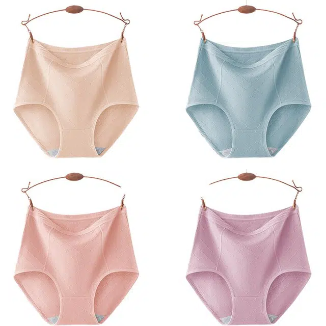 北极绒 纯棉抗菌加肥纯色简约三角裤高腰内衣裤套装 女款