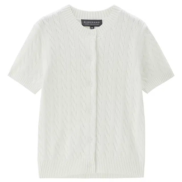 佐丹奴 韩国系列纯棉绞花圆领短款毛织开襟短袖针织衫 女款