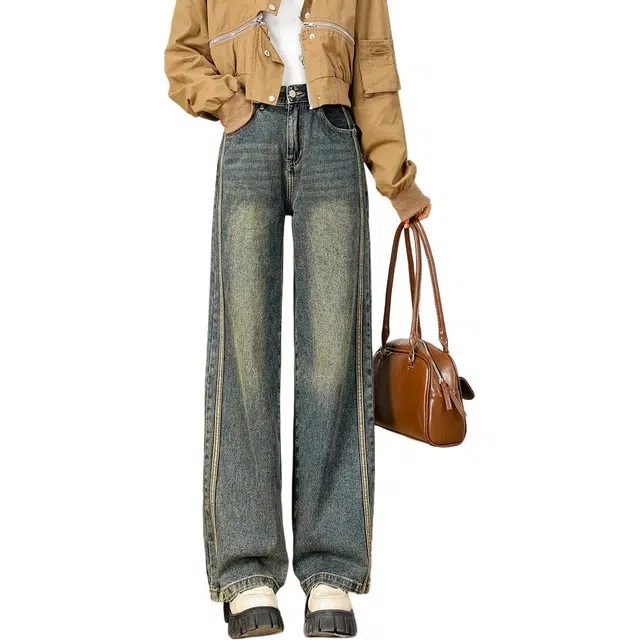 法文箱子 设计感宽松显瘦纯色直筒牛仔裤 女款