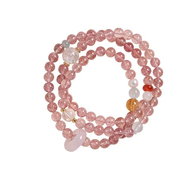 谧月珠宝 新中式遇见爱情如意顺心提升能量桃花运爆棚约会多圈叠戴小众手饰好运天然 草莓晶 手串 男女同款情侣款