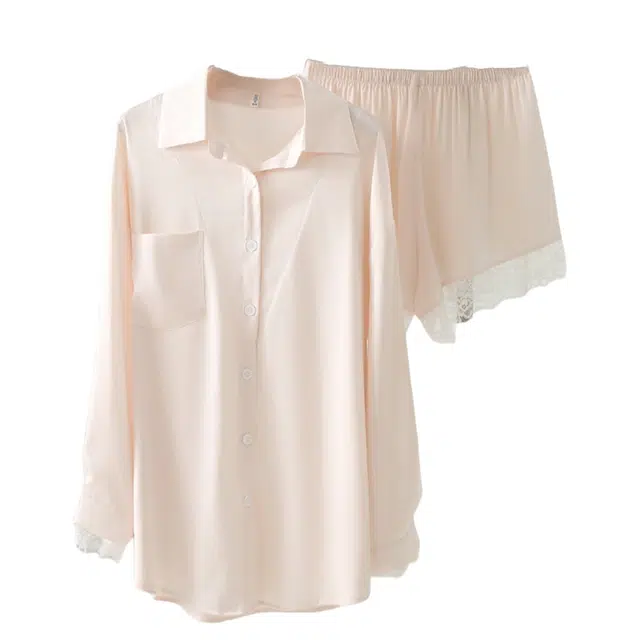 潞优野 薄款蕾丝长袖简约舒适家居睡衣套装 女款