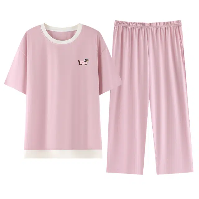 睦隆世家 莫代尔薄款短袖七分裤可外穿家居服睡衣套装 女款