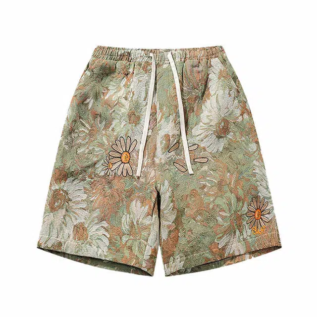 【dme】 时尚潮牌户外沙滩宽松百搭直筒舒适透气刺绣提花五分休闲短裤 男女同款