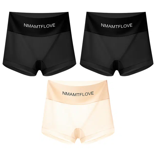 二三二三 纯色简约裸感透气四角裤柔软亲肤抑菌轻薄不卡档不卷边不夹臀短裤字母潮流百搭内裤 女款 组合装