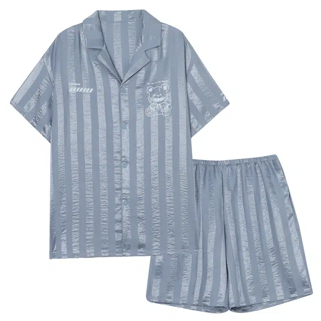 莫代尔 舒适轻柔时尚百搭翻领开衫气质个性大方休闲简洁细腻短袖五分裤可外穿居家服睡衣套装 男款