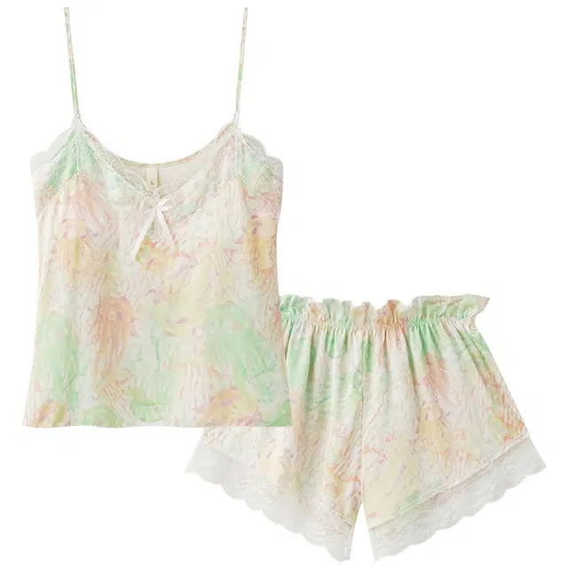 俏佳人 性感吊带带胸垫凉感透气蕾丝亲肤家居服睡衣套装 女款