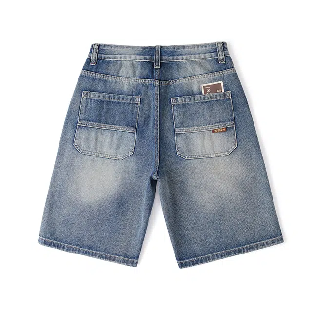 【dme】 复古水洗做旧薄款简约百搭水洗休闲直筒五分牛仔短裤 男女同款