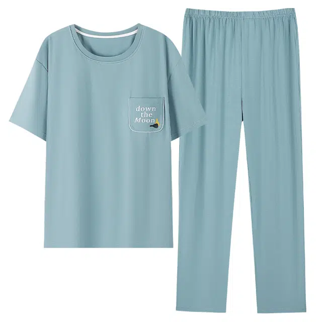 睦隆世家 短袖长裤薄款带胸垫可外穿睡衣套装 女款